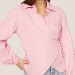NWT Love,Whit Pink Wrap Blouse Sz M